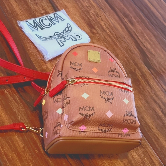 MCM Skyoptic Visetos X-Mini Stark Bebe Boo Backpack Cognac - Picture 4 of 7